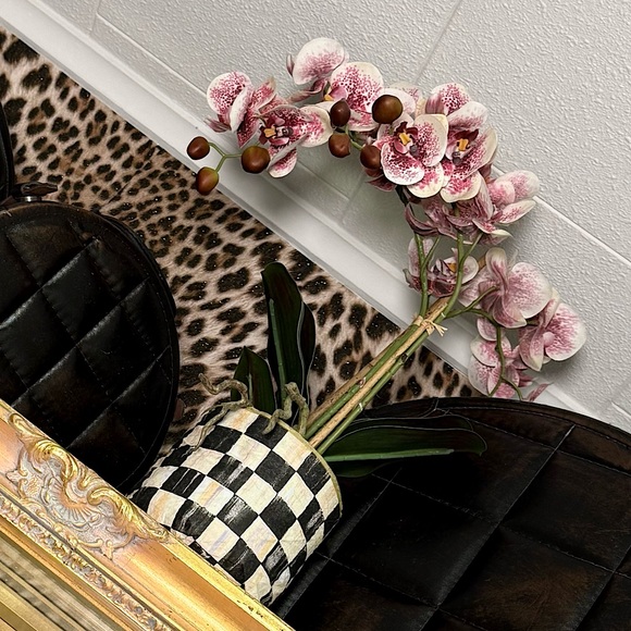 Beautiful pink orchid in my version of a black and white handmade courtly check